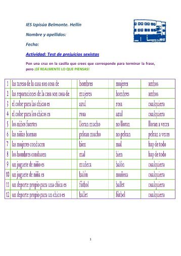 Actividad: Test de prejuicios sexistas - IES Izpisúa Belmonte