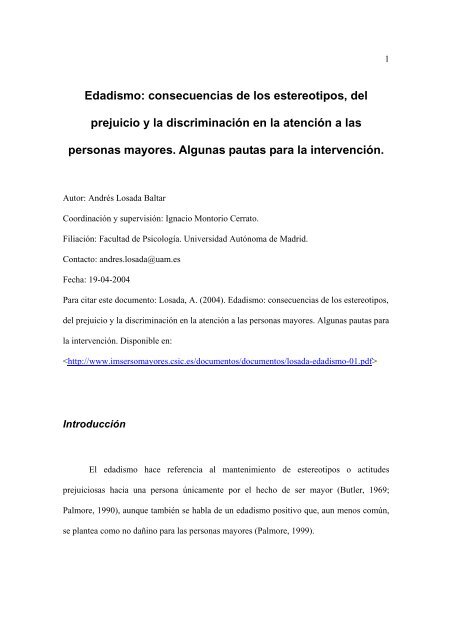 Edadismo: consecuencias de los estereotipos, del prejuicio y la ...