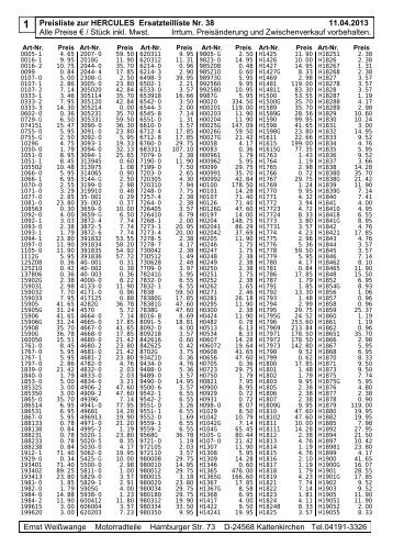 Preisliste zur HERCULES Ersatzteilliste Nr. 38 ... - Ernst Weißwange