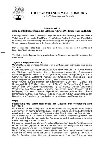 Sitzungsbericht vom 22.11.2012 - Gemeinde Weitersburg