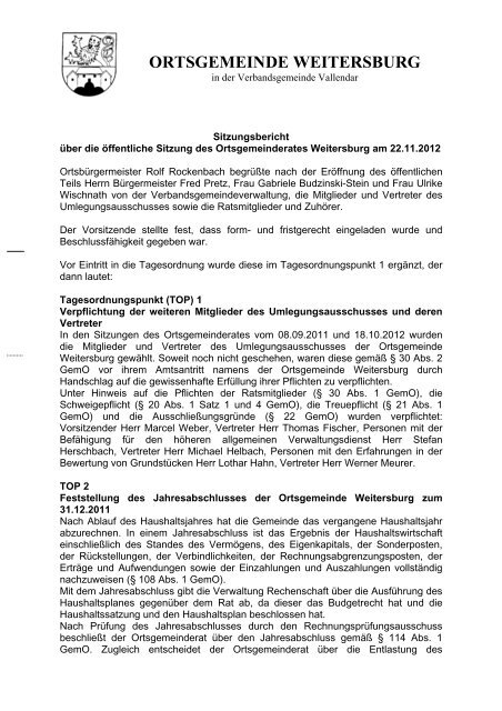 Sitzungsbericht vom 22.11.2012 - Gemeinde Weitersburg