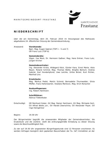 NIEDERSCHRIFT - Marktgemeinde Frastanz