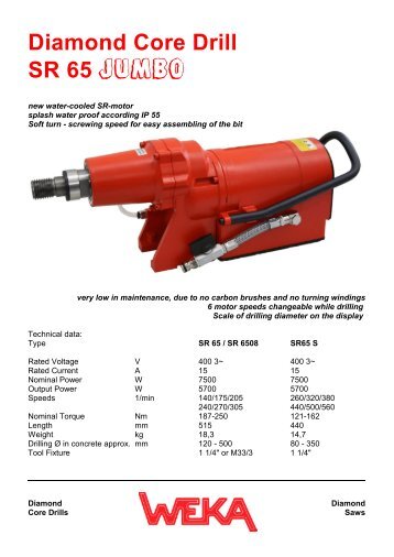 Diamond Core Drill SR 65 JUMBO - WEKA Elektrowerkzeuge