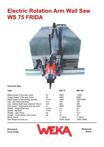 Electric Rotation Arm Wall Saw WS 75 FRIDA - WEKA ...