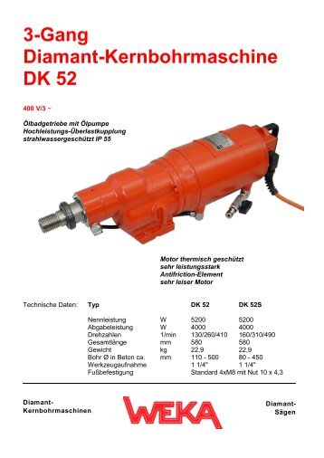 3-Gang Diamant-Kernbohrmaschine DK 52 - WEKA Elektrowerkzeuge