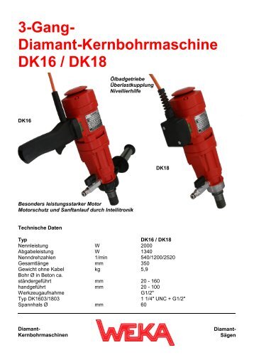 Diamant-Kernbohrmaschine DK16 / DK18 - WEKA Elektrowerkzeuge