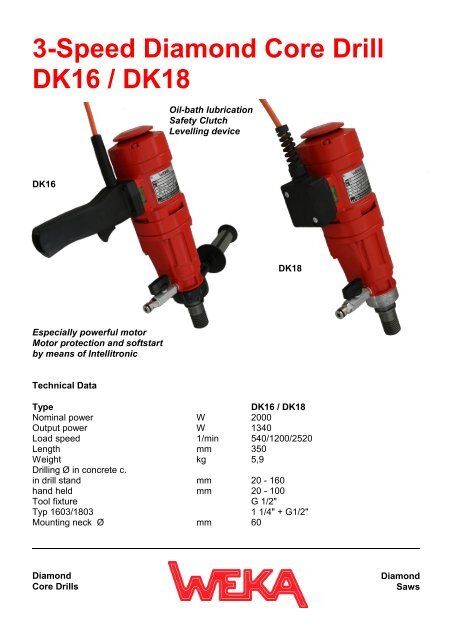 3 Speed Diamond Core Drill DK16 DK18 WEKA Elektrowerkzeuge