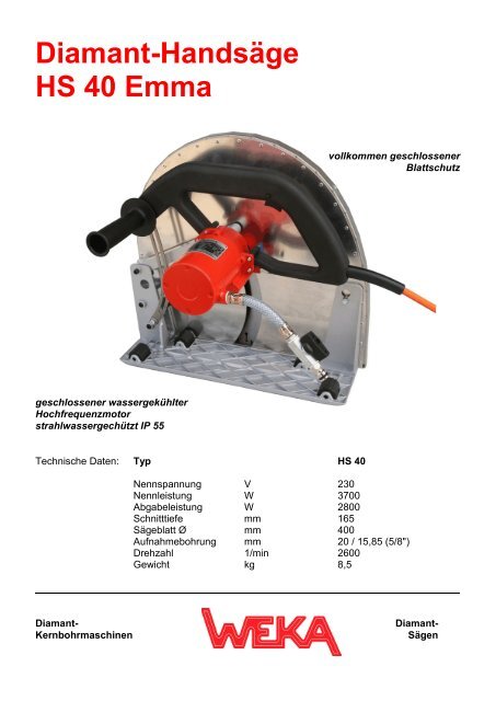 Diamant-Handsäge HS 40 Emma - WEKA Elektrowerkzeuge