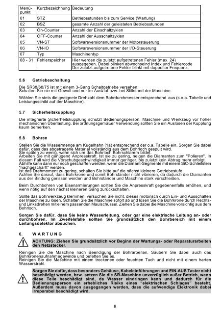 SR 25, SR38, SR 65, SR68, SR 75 (S) - WEKA Elektrowerkzeuge