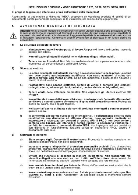 SR 25, SR38, SR 65, SR68, SR 75 (S) - WEKA Elektrowerkzeuge