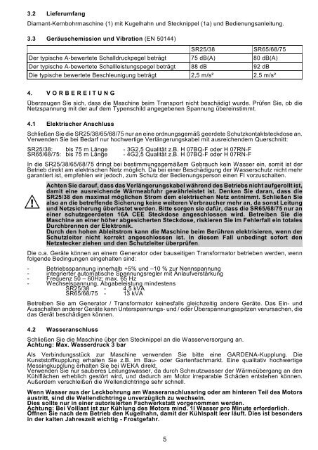 SR 25, SR38, SR 65, SR68, SR 75 (S) - WEKA Elektrowerkzeuge