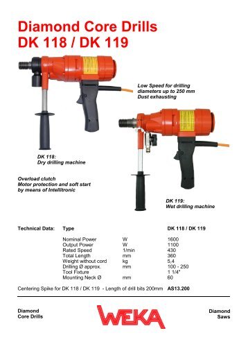 Diamond Core Drills DK 118 / DK 119 - WEKA Elektrowerkzeuge