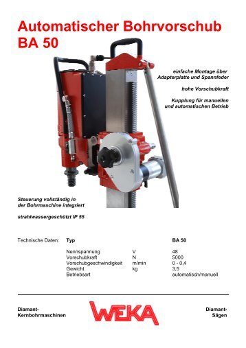 Automatischer Bohrvorschub BA 50 - WEKA Elektrowerkzeuge