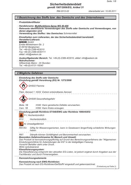 Sicherheitsdatenblatt - WEKEM