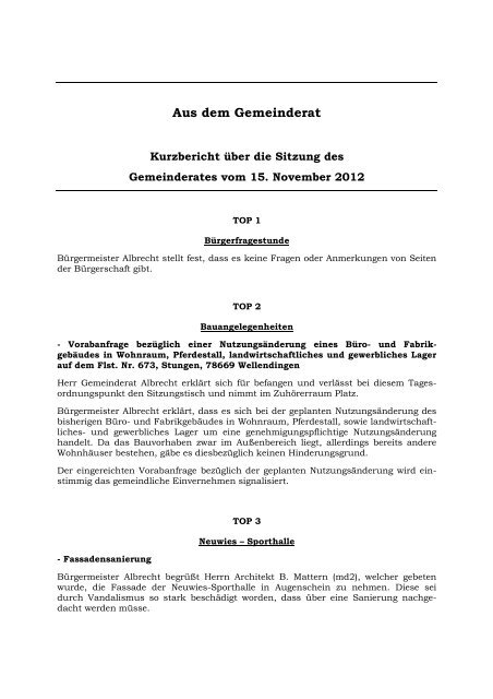 Aus dem Gemeinderat - Wellendingen