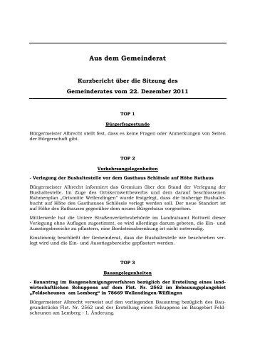 Aus dem Gemeinderat - Wellendingen