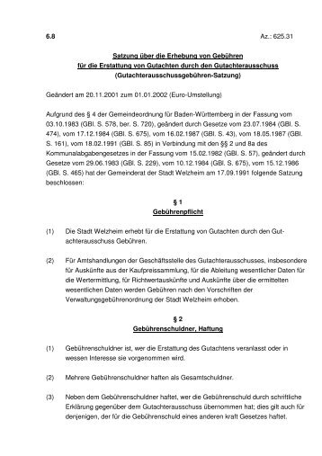 Gutachterausschussgebühren-Satzung - Stadt Welzheim