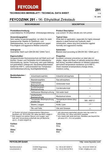 291 FEYCOZINK 291 - 1K- Ethylsilikat Zinkstaub