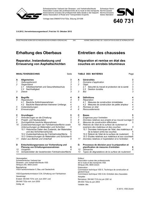 640 731 Erhaltung des Oberbaus Entretien des chaussées - VSS