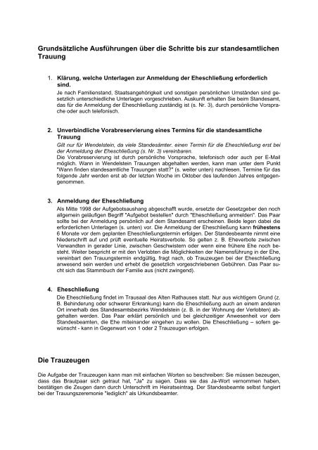 Leitfaden für eine standesamtliche Trauung in Wendelstein