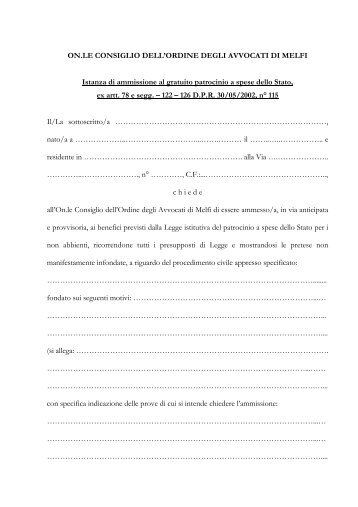 Modello Gratuito Patrocinio - Ordine degli Avvocati di Melfi