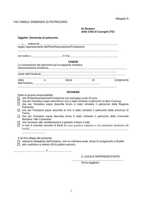 Mod. domanda concessione patrocinio.pdf - Comune di Cuorgne