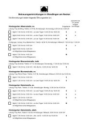 Öffnungszeiten der Einrichtungen - Stadt Wendlingen