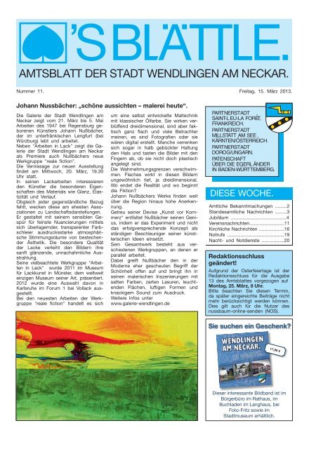 Ausgabe Nr. 11 vom 15. März 2013. - Stadt Wendlingen