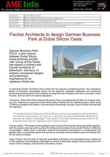Fischer Architects to design German Business Park at Dubai Silicon ...