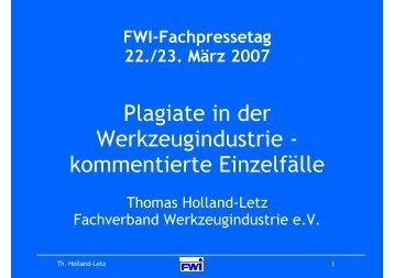 Plagiate in der Werkzeugindustrie - Fachverband Werkzeugindustrie ...