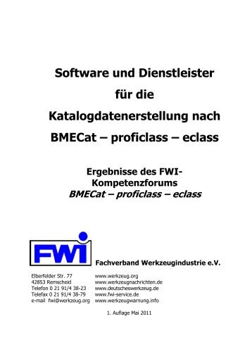 BMECat – proficlass – eclass - Fachverband Werkzeugindustrie eV