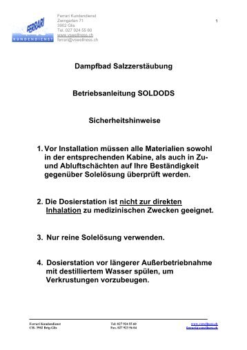 Dampfbad Salzzerstäubung Betriebsanleitung SOLDODS ...