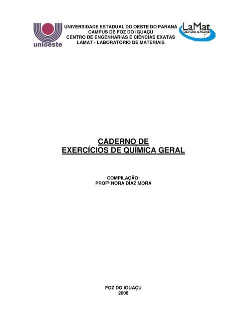 CADERNO DE EXERCÍCIOS DE QUÍMICA GERAL - Unioeste