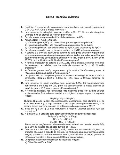 CADERNO DE EXERCÍCIOS DE QUÍMICA GERAL - Unioeste