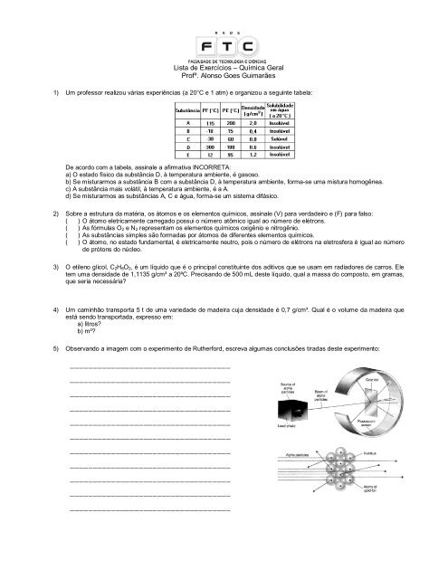 Lista de Exercícios – Química Geral - Professor Alonso Goes ...