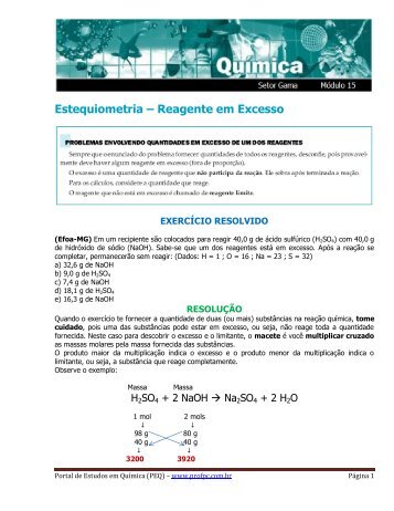 Reagente em Excesso - Portal de Estudos em Química