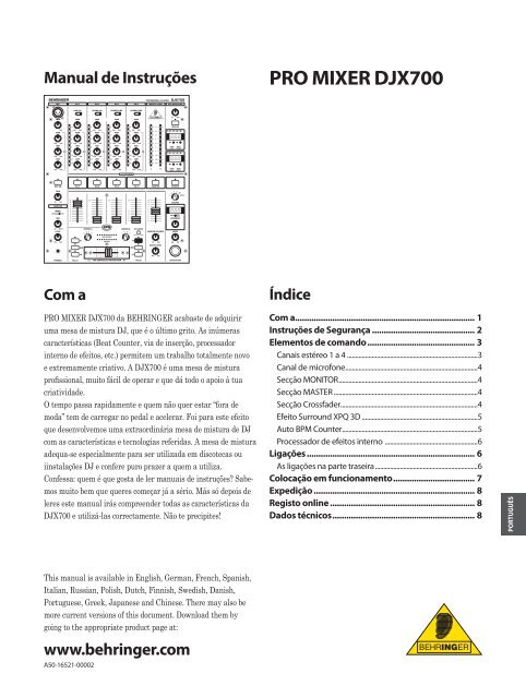 Manual de Instruções PRO MIXER DJX700 Com a - Behringer