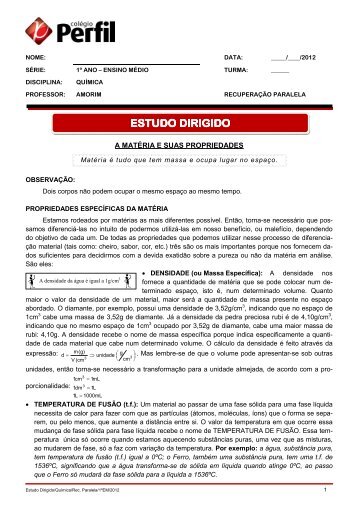 Estudo Dirigido - QUÍMICA - 1º ANO - REC. PARALELA