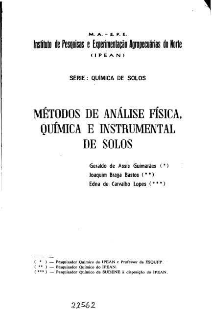 métodos de anälise fisica, quimica e instrumental de solos