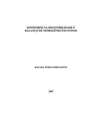ionóforos na digestibilidade e balanço de nitrogênio em ovinos - Ufla
