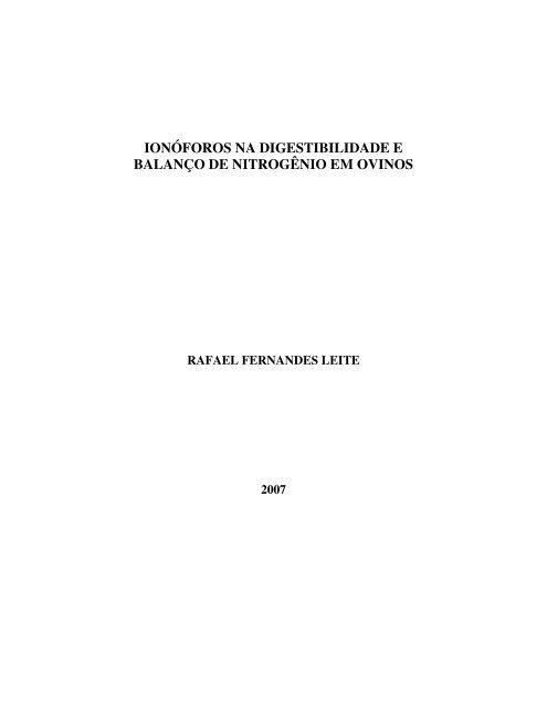 ionóforos na digestibilidade e balanço de nitrogênio em ovinos - Ufla