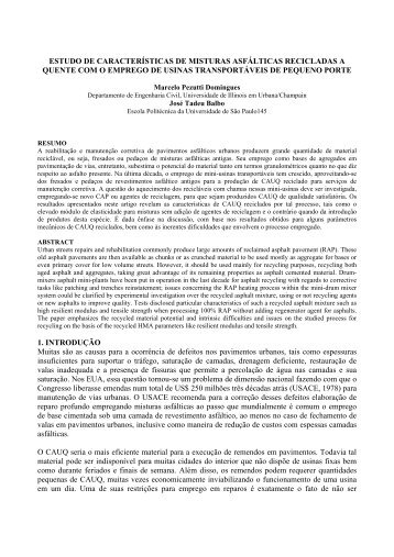 Estudo de Características de Misturas Asfálticas Recicladas a - USP