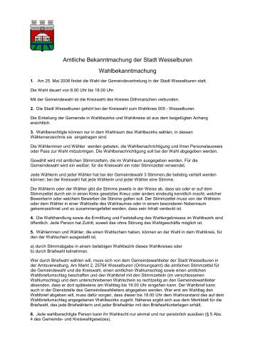 Amtliche Bekanntmachung der Stadt Wesselburen ...