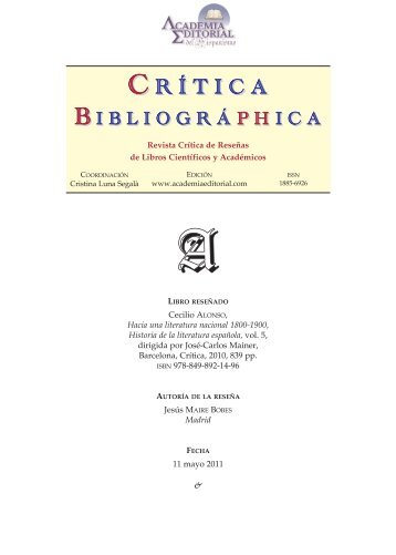 ALONSO, Cecilio (2010), Hacia una literatura nacional 1800-1900 ...