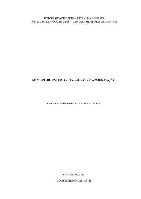 Miguel Burnier: o lugar em fragmentação - UFMG