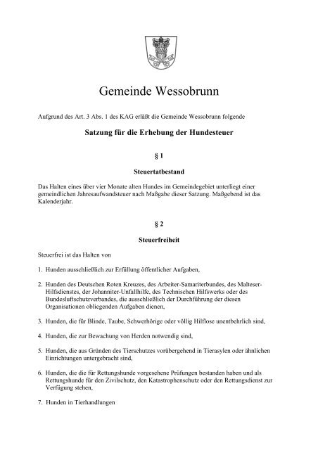 Hundesteuersatzung - Wessobrunn