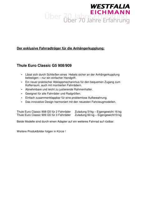 Thule Euro Classic G5 908/909 - Westfalia Eichmann
