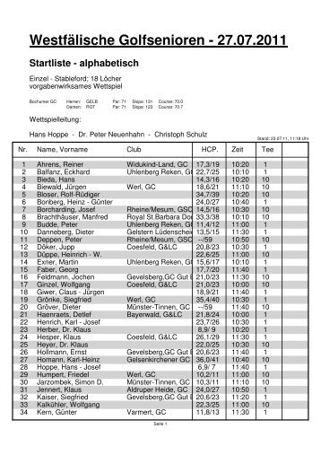 Startliste - Westfälische Golf Senioren