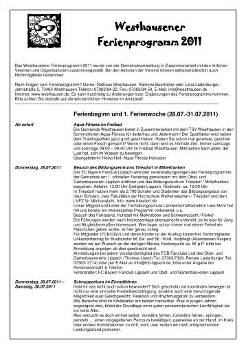 Westhausener Westhausener Ferienprogramm 2011 ...