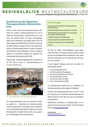 Ausgabe Nr. 21 - Regionaler Planungsverband Westmecklenburg